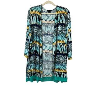New Directions Women's Kimono Plus Size 3X Multi Color Stretch Cover Up Cardigan